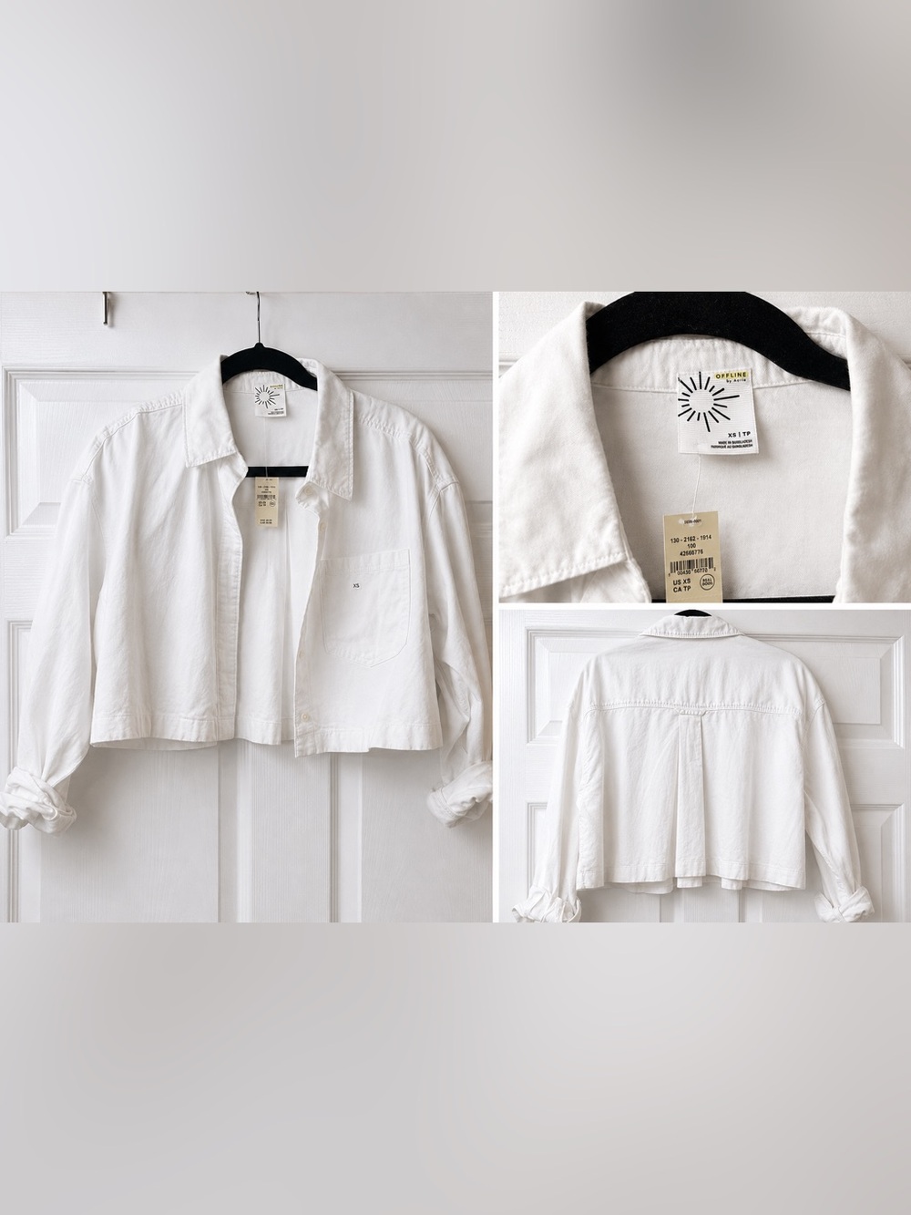 Aerie Offline White Cropped Button-Up shirt